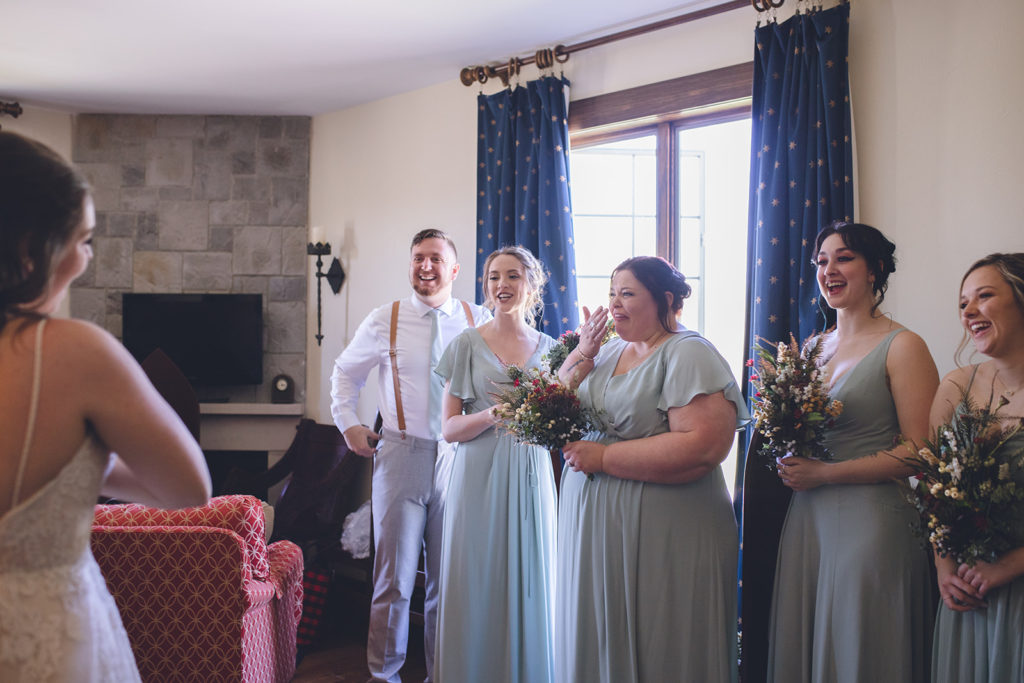 bridal party, first look, wedding, bride