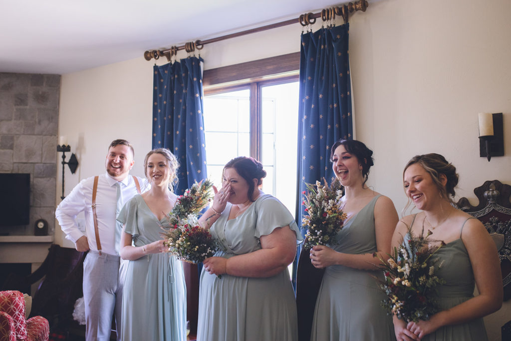 bridal party, first look, wedding, bride