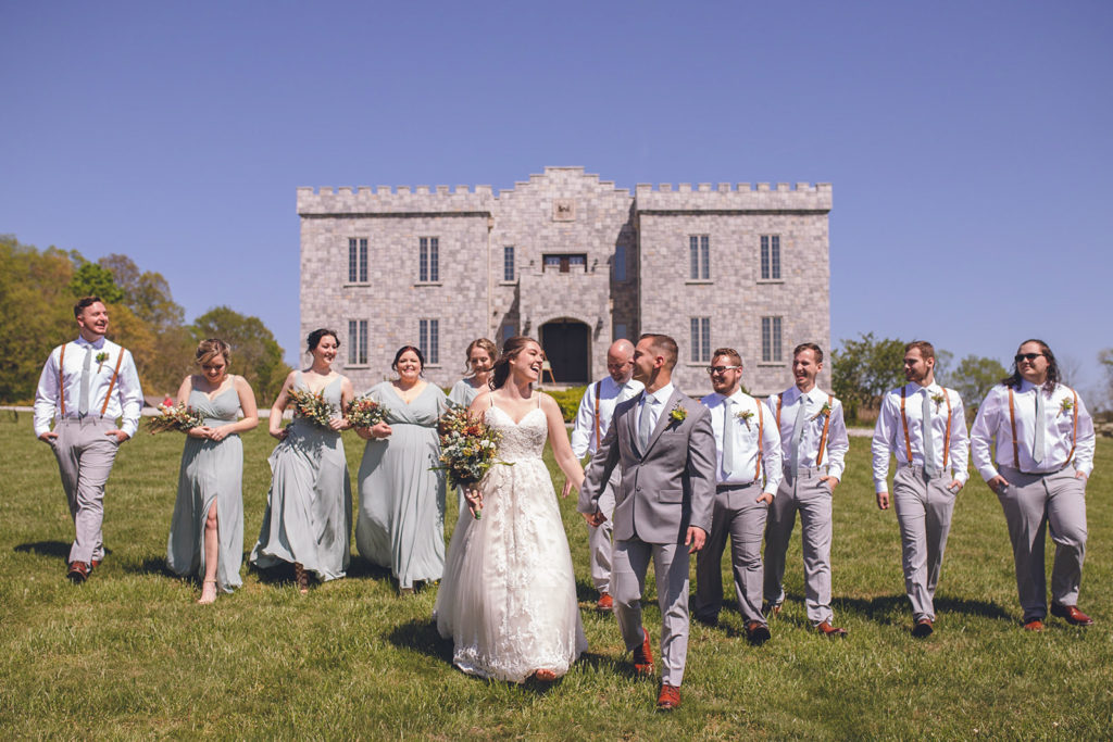 bridal party, wedding, castle wedding, bride, groom