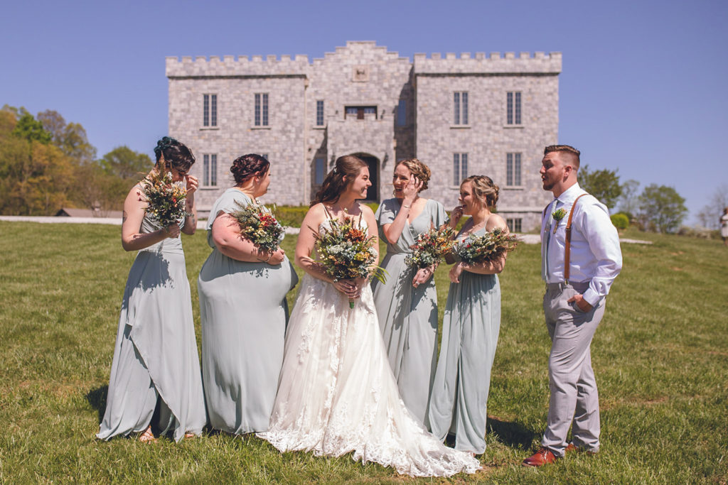 bridal party, wedding, castle wedding, bride, groom